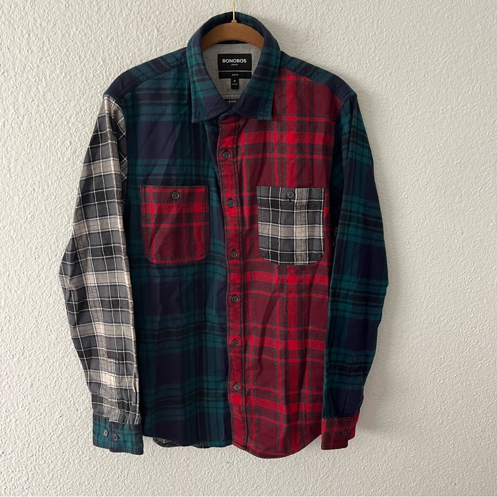 New Bonobos Men’s Stretch Cotton Flannel Button Down Shirt Slim Medium M